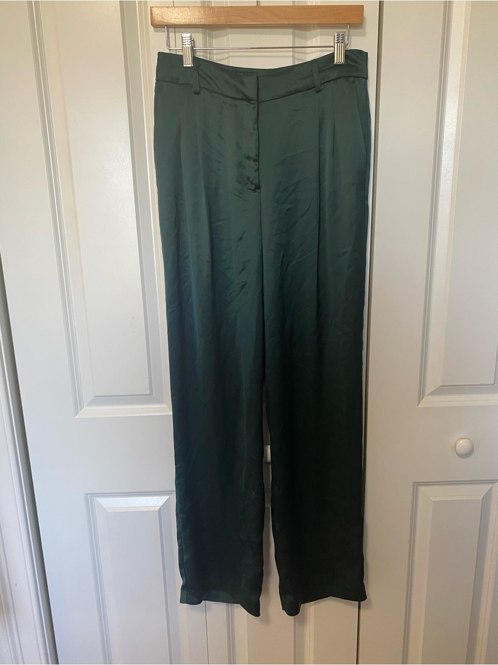 House of Harlow 1960 Deep Green Wide-Leg Satin Trousers